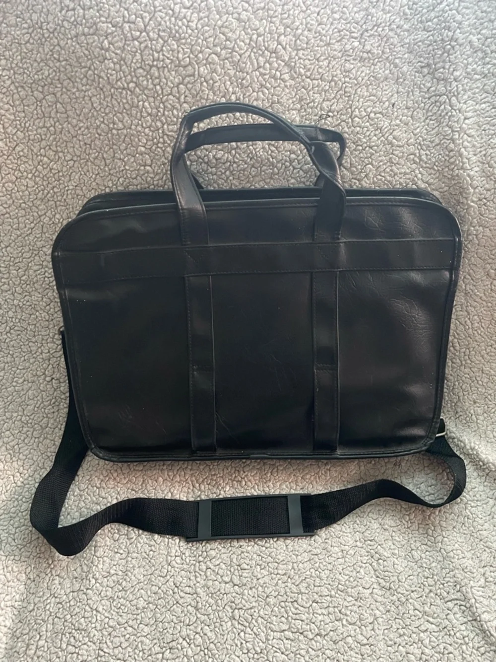 Men's Black Laptop Briefcase with Multiple Zip Pockets